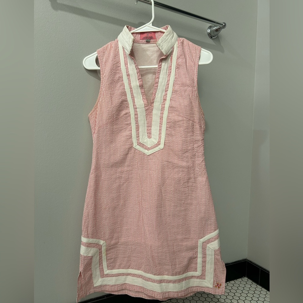 Island Outfitters Castaway Pink and White Seersucker Sleeveless Dress- LIKE NEW